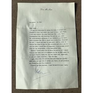 Vintage 1992 Don McLean American Pie Song Signed Letterhead Music Business HBO